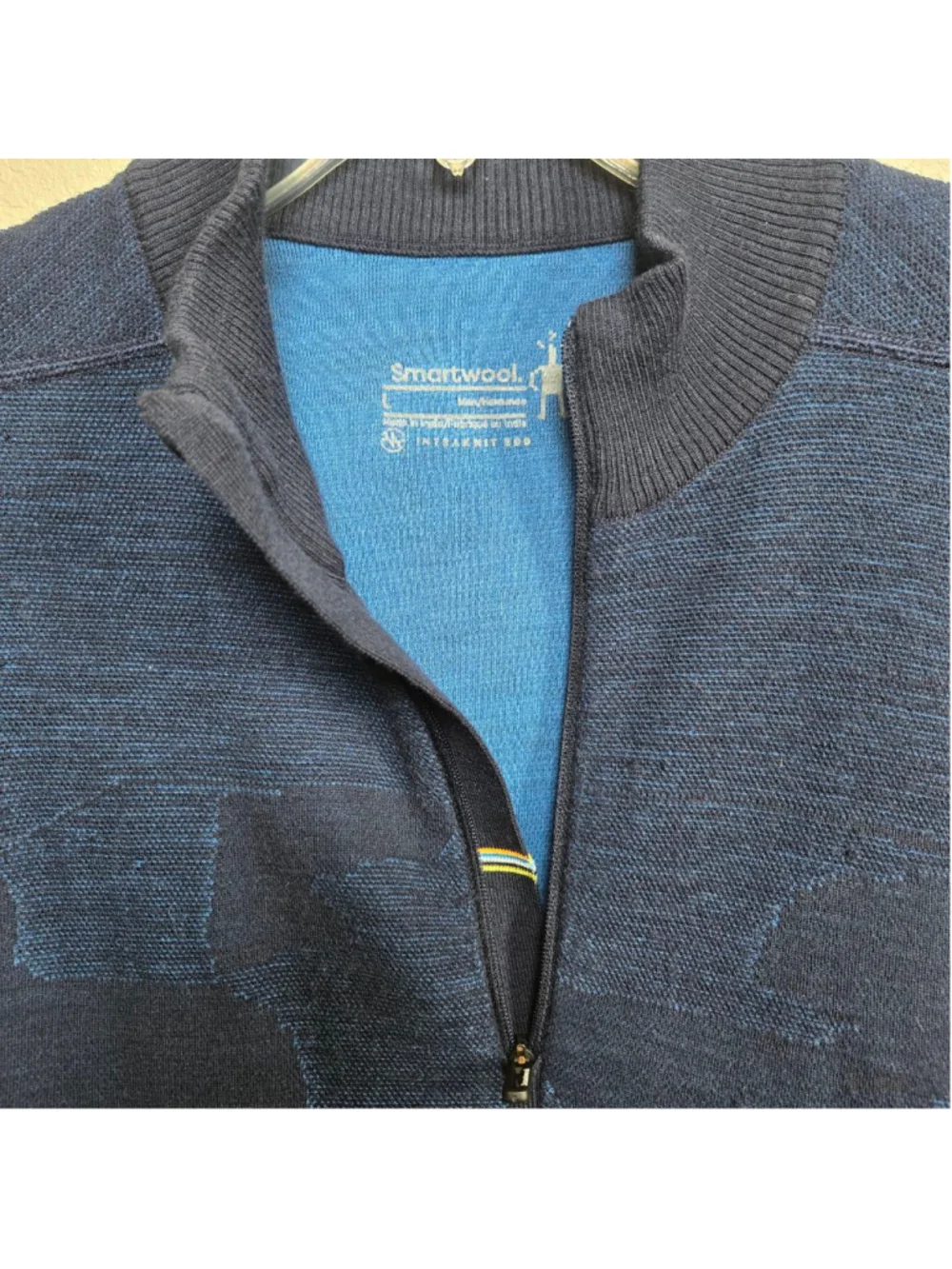 Smartwool blue camo intraknit 200 1/4 zip pullover men's L wool blend baselayer